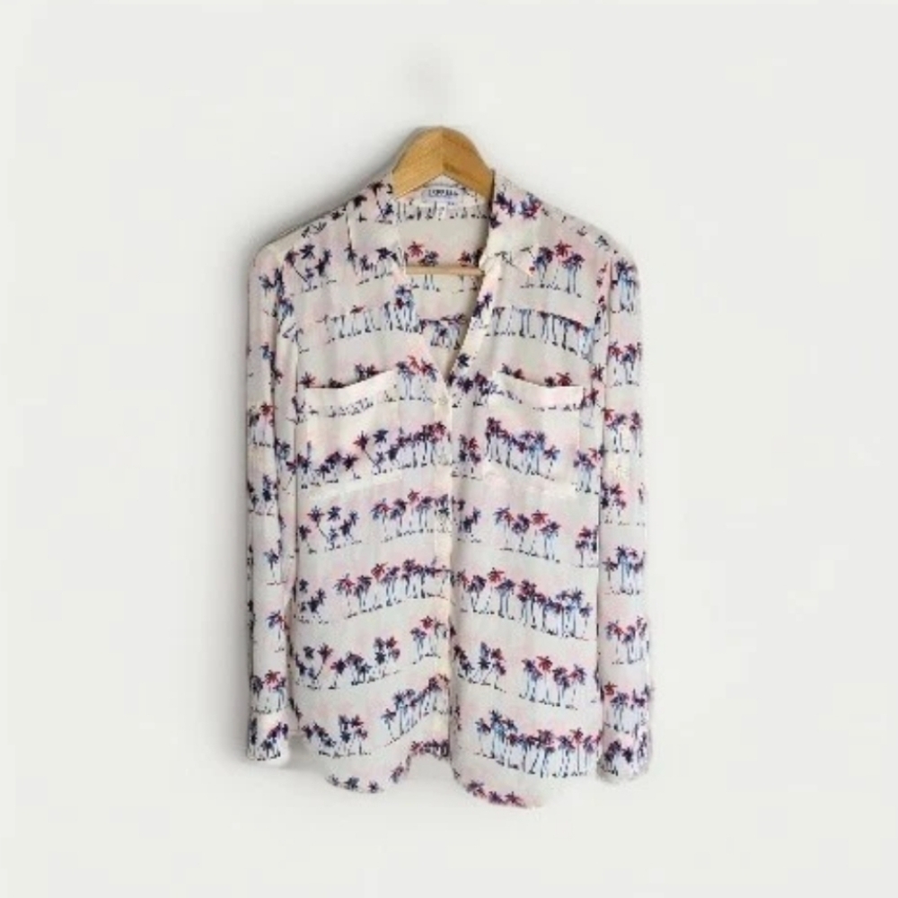 Express Tropical Print Shirt with Blue and Pink
